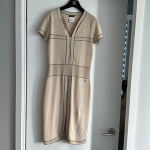 Chanel Knit Dress. Beize with black piping